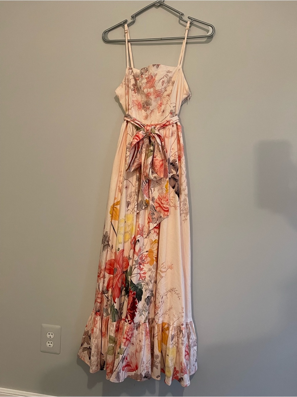 BHLDN Anthropologie Floral Spaghetti-Strap Maxi / Midi Dress in Blush size XS